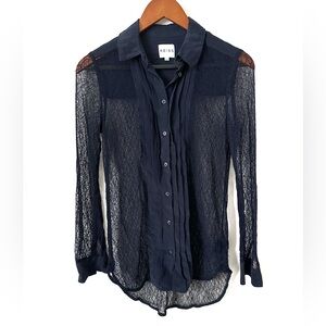 Reiss Navy Sheer Lace Blouse Size 4